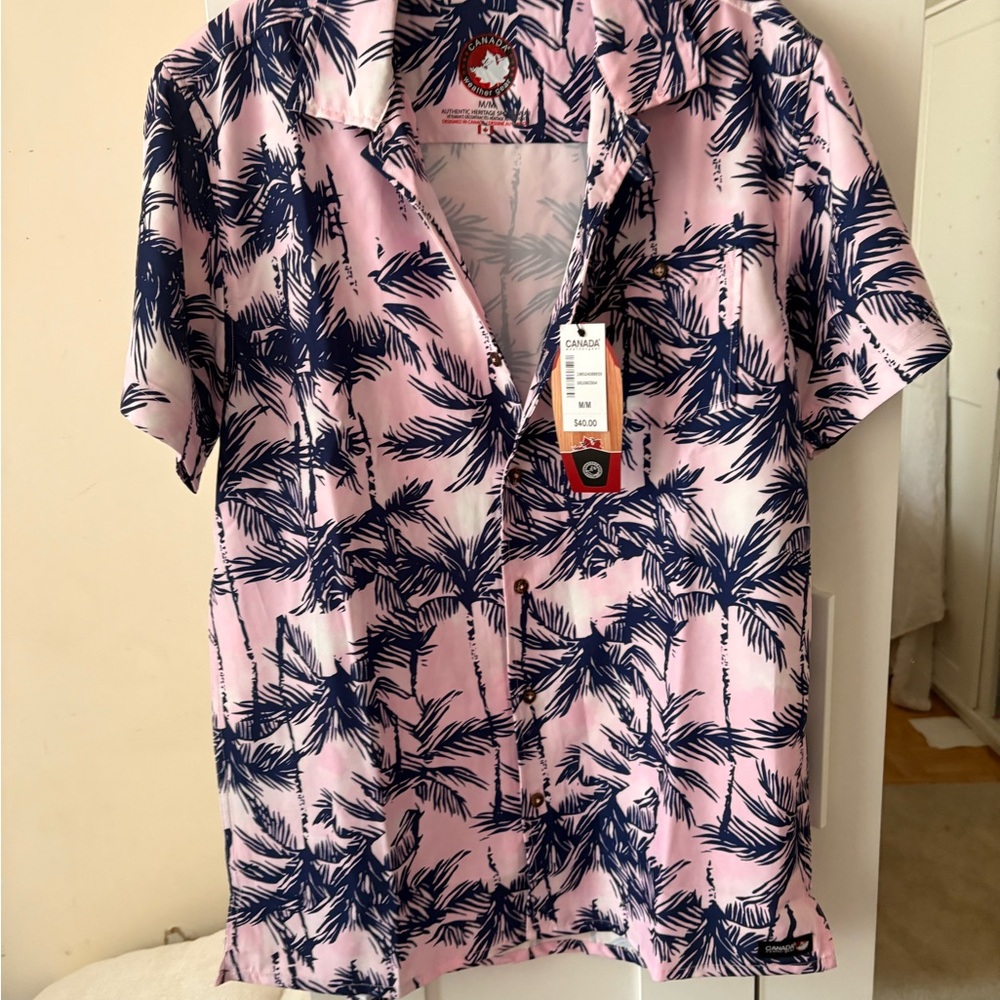 Men’s Canada Weather Gear Pink and Blue Palm Tree Print Men's Shirt